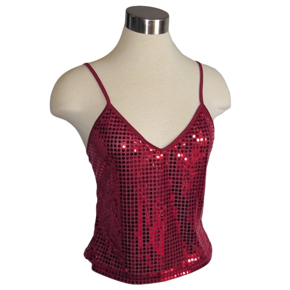 Tops - ⭐️ Red Mesh Sequined Camisole Size Medium 6